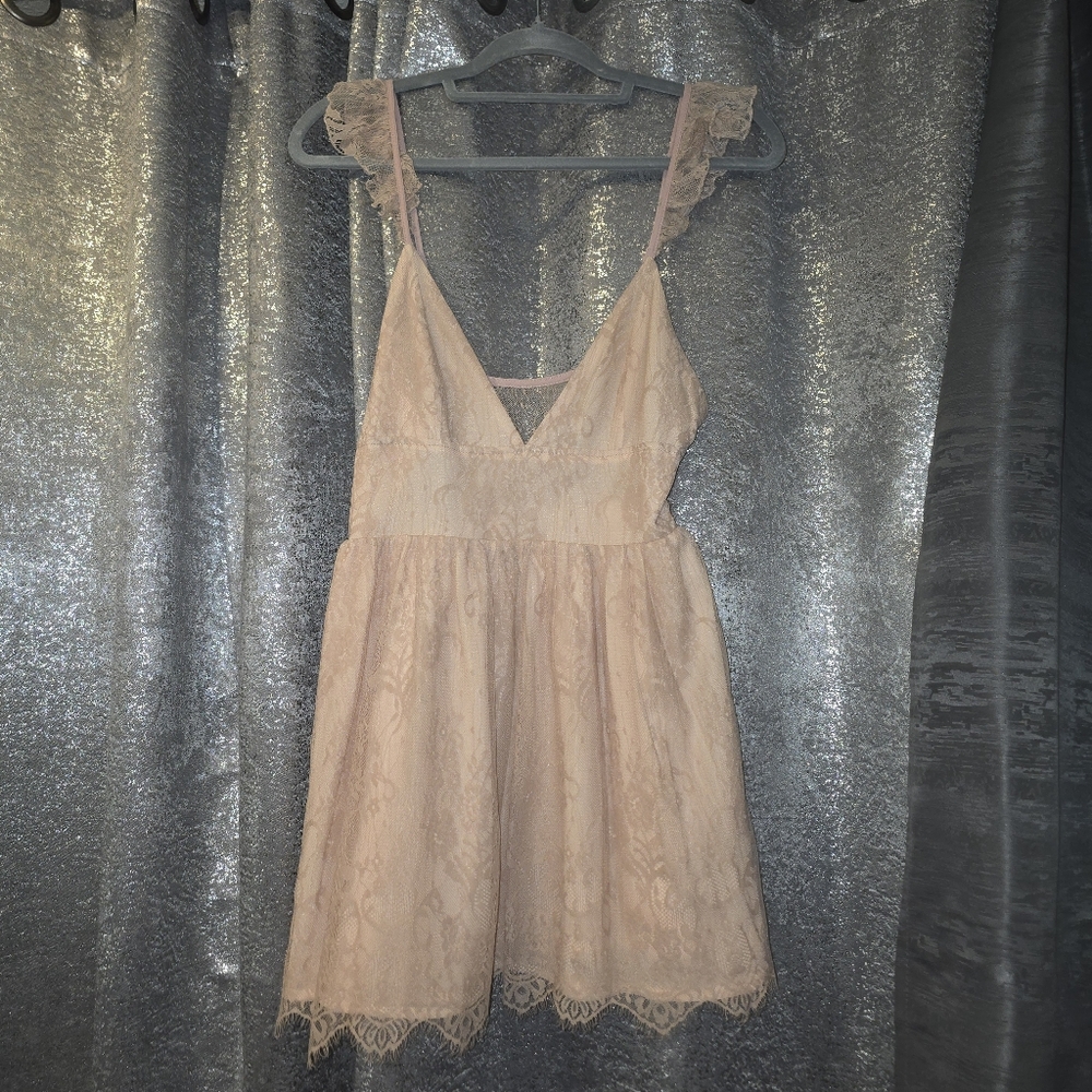 TOBI Blush Pink Cut Out Lace Cream Lining V-Neck Elegant Dress Size S